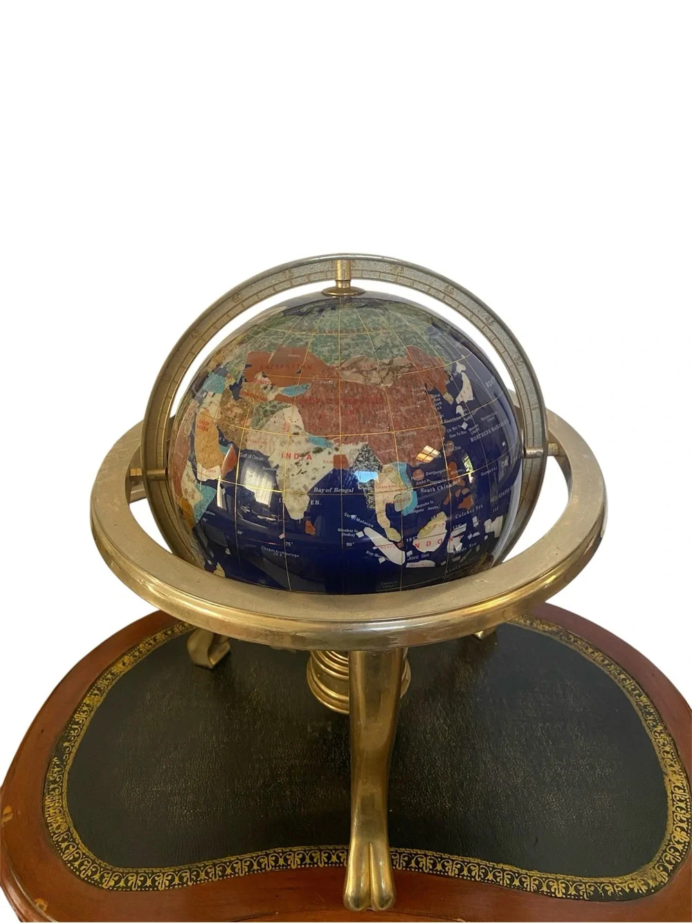 Lapis Gemstone Glob Compassion Decorative Globe W/Brass Tripod Base